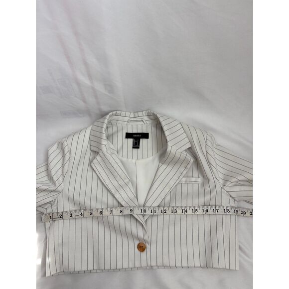 Forever 21 Off White Pinstripe Blazer Crop Size S Classy Professional Y2K Cute - Picture 9 of 10